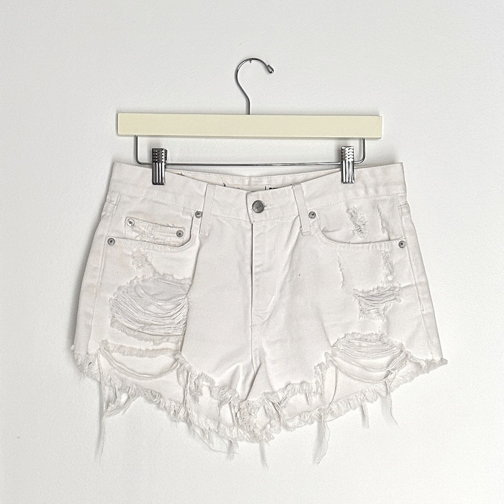 Lovers + Friends Jack High Rise Cut Off White Distressed Denim Short 28